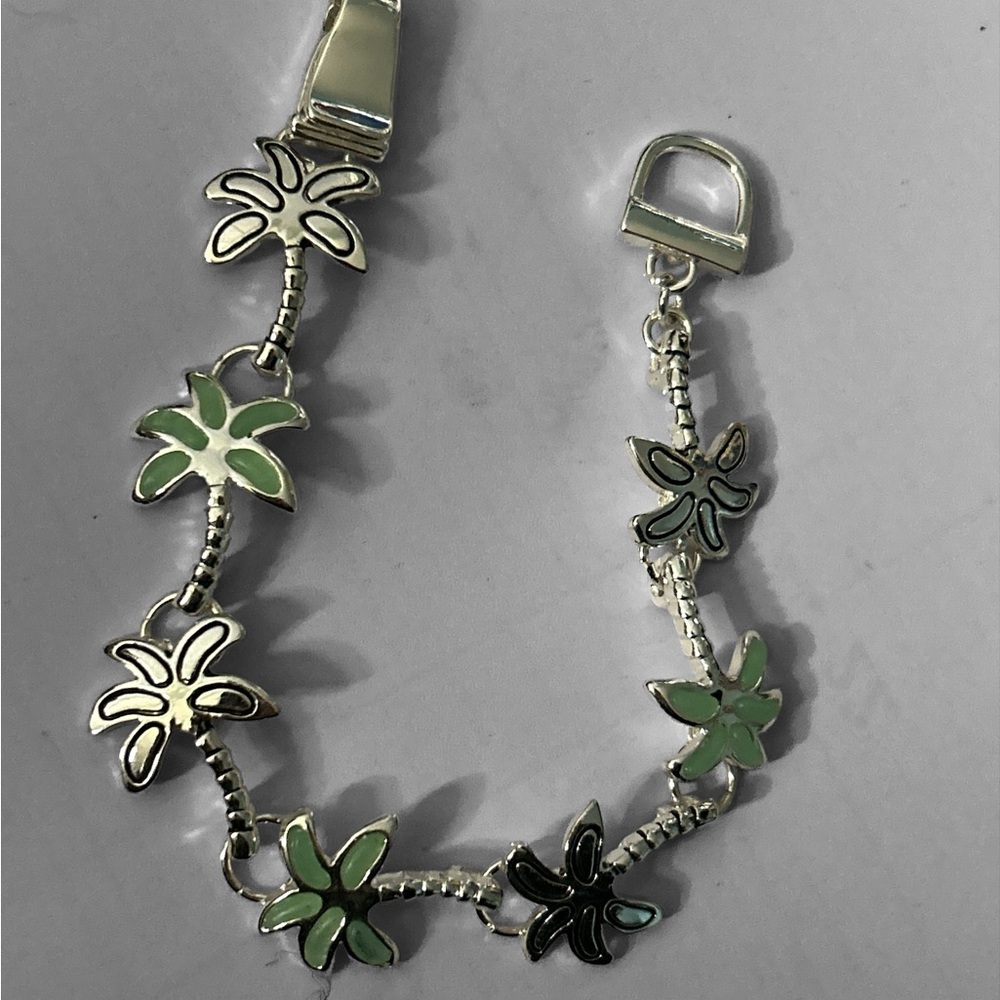 Palm‎ Tree - Vacation / Florida Silver and Green Bracelet